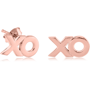 STERLING SILVER 925 ROSE GOLD PVD COATED EAR STUDS PAIR - XO