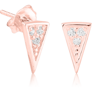 STERLING SILVER 925 ROSE GOLD PVD COATED JEWELLED EAR STUDS PAIR - TRIANGLE