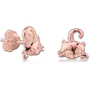 STERLING SILVER 925 ROSE GOLD PVD COATED EAR STUDS PAIR - CAT