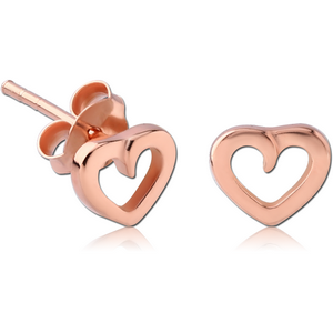 STERLING SILVER 925 ROSE GOLD PVD COATED EAR STUDS PAIR - HEART