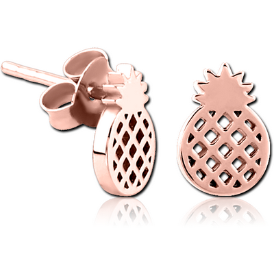 STERLING SILVER 925 ROSE GOLD PVD COATED EAR STUDS PAIR - PINEAPPLE