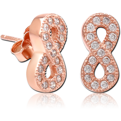 STERLING SILVER 925 ROSE GOLD PVD COATED JEWELLED EAR STUDS PAIR - INFINITY