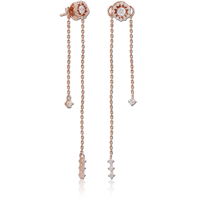 STERLING SILVER 925 ROSE GOLD PVD COATED JEWELLED CHAIN EAR STUDS PAIR