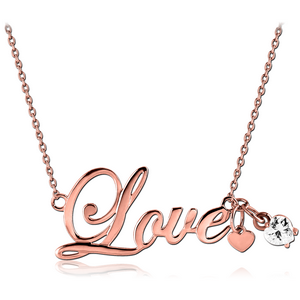 STERLING SILVER 925 ROSE GOLD PVD COATED JEWELLED NECKLACE WITH PENDANT - LOVE AND HEART