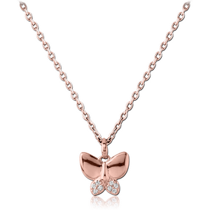 STERLING SILVER 925 ROSE GOLD PVD COATED JEWELLED NECKLACE WITH PENDANT - BUTTERFLY