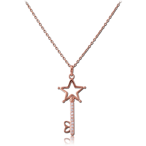 STERLING SILVER 925 ROSE GOLD PVD COATED JEWELLED NECKLACE WITH PENDANT - KEY WITH STAR