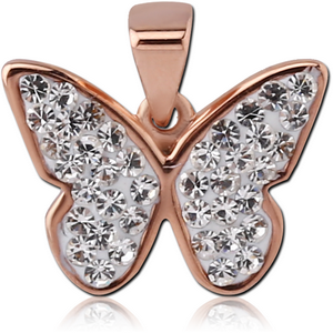 STERLING SILVER 925 ROSE GOLD PVD COATED JEWELLED CRYSTALINE PENDANT - BUTTERFLY