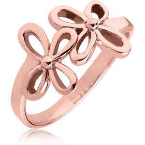 STERLING SILVER 925 ROSE GOLD PVD COATED RING - TWO FLOWERS