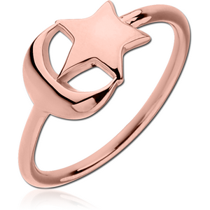 STERLING SILVER 925 ROSE GOLD PVD COATED RING - CRESCENT AND STAR