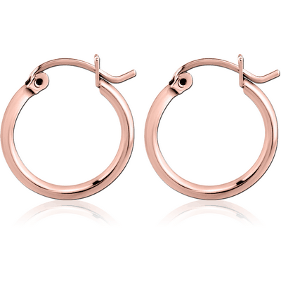 ROSE GOLD PVD COATED SURGICAL STEEL ROUND WIRE EAR HOOPS PAIR