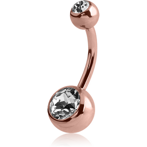 ROSE GOLD PVD COATED TITANIUM DOUBLE PREMIUM CRYSTAL JEWELLED NAVEL BANANA