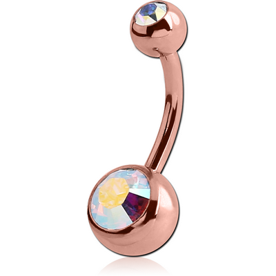 ROSE GOLD PVD COATED TITANIUM DOUBLE OPTIMA CRYSTAL JEWELLED NAVEL BANANA