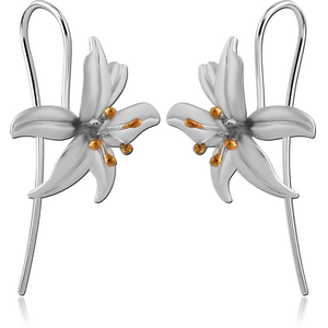 STERLING SILVER 925 RHODIUM PLATED EARRINGS PAIR WITH GOLD PLATED - FLOWER