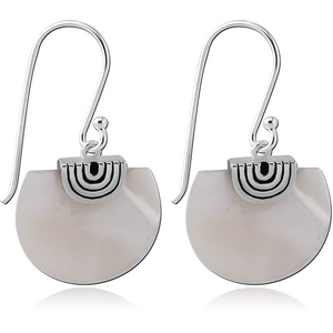 STERLING SILVER 925 RHODIUM PLATED JEWELLED EARRINGS PAIR WITH WHITE SHELL CUT