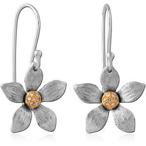 STERLING SILVER 925 RHODIUM PLATED EARRINGS PAIR WITH GOLD PLATED - FLOWER