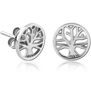 STERLING SILVER 925 RHODIUM PLATED EAR STUDS PAIR - TREE OF LIFE