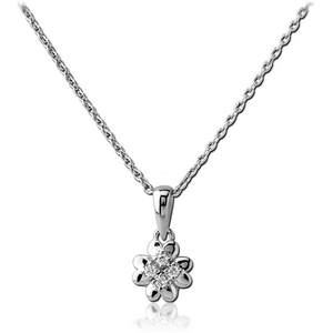 STERLING SILVER 925 RHODIUM PLATED JEWELLED NECKLACE WITH PENDANT - FLOWER