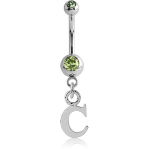 SURGICAL STEEL DOUBLE SWAROVSKI CRYSTAL JEWELLED MINI NAVEL BANANA WITH HOOP