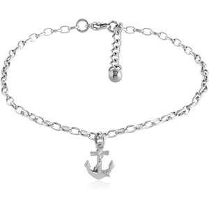 SURGICAL STEEL OVAL ROLLO CHAIN ANKLET WITH CHARM - ANCHOR