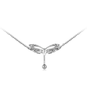 SURGICAL STEEL JEWJELED BELLY CHAIN NAVEL BANANA - BUTTERFLY