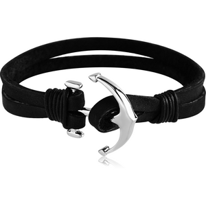 SURGICAL STEEL BRACELET WITH LEATHER - ANCHOR