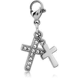 SURGICAL STEEL JEWELLED CHARM WITH LOBSTER LOCKER - CROSS