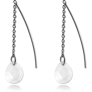 SURGICAL STEEL JEWELLED EARRINGS PAIR - DROP ON CHAIN