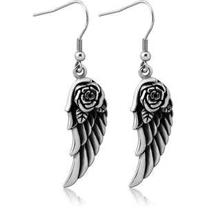 SURGICAL STEEL EARRINGS PAIR - WINGS AND ROSE