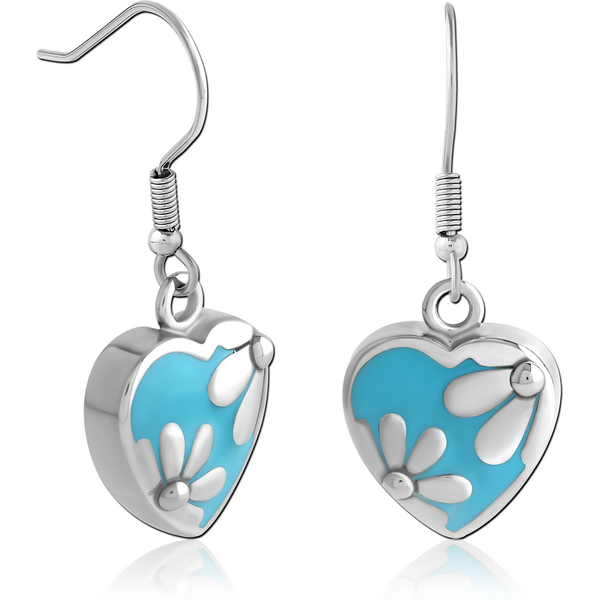 SURGICAL STEEL EARRINGS WITH ENAMEL - HEART WITH FLOWERS