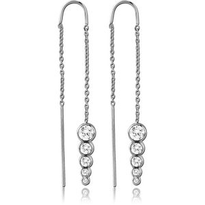 SURGICAL STEEL CHAIN JEWELLED EARRINGS PAIR - CIRCLES