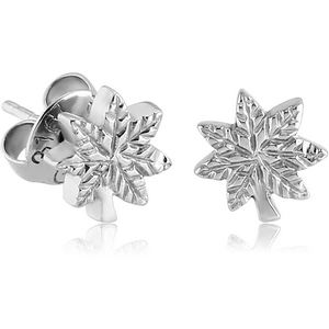 SURGICAL STEEL EAR STUDS PAIR - MARIJUANA LEAF