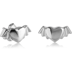 SURGICAL STEEL EAR STUDS PAIR - HEART WITH WINGS