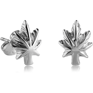 SURGICAL STEEL EAR STUDS PAIR - MARIJUANA LEAF