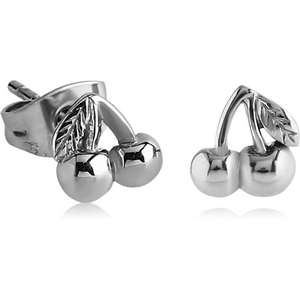 SURGICAL STEEL EAR STUDS PAIR - CHERRY