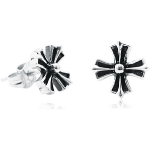 SURGICAL STEEL EAR STUDS PAIR - IRON CROSS