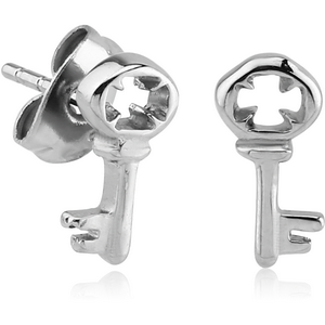 SURGICAL STEEL EAR STUDS PAIR - KEY