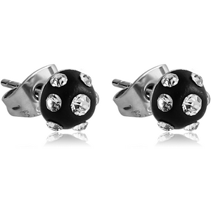 SURGICAL STEEL VALUE JEWELLED EAR STUDS PAIR WITH ENAMEL - HALF BALL