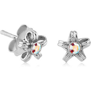 SURGICAL STEEL VALUE JEWELLED EAR STUDS PAIR - FLOWER