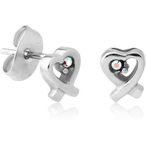 SURGICAL STEEL VALUE JEWELLED EAR STUDS PAIR - HEART