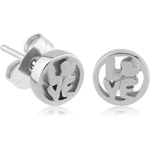 SURGICAL STEEL EAR STUDS PAIR - LOVE IN CIRCLE