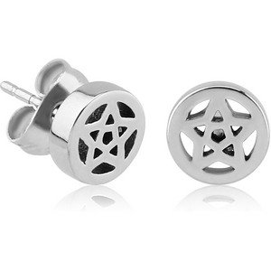 SURGICAL STEEL EAR STUDS PAIR - STAR IN CIRCLE