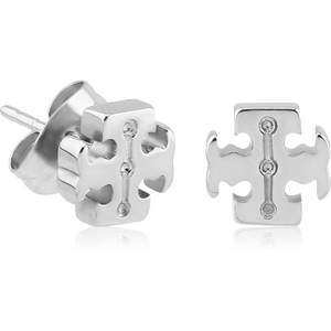 SURGICAL STEEL EAR STUDS PAIR - IRON CROSS