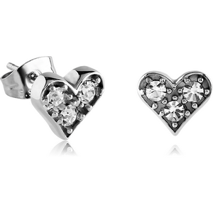 SURGICAL STEEL JEWELLED EAR STUDS PAIR - HEART