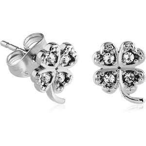 SURGICAL STEEL JEWELLED EAR STUDS PAIR - SHAMROCK