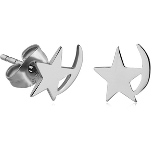 SURGICAL STEEL EAR STUDS PAIR - STAR AND CRESCENT