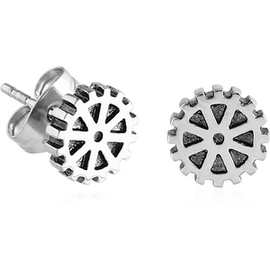 SURGICAL STEEL EAR STUDS PAIR - WHEEL