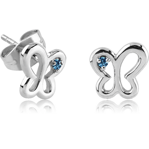 SURGICAL STEEL JEWELLED EAR STUDS PAIR - BUTTERFLY