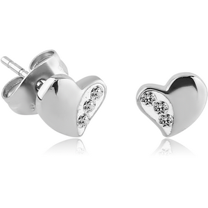 SURGICAL STEEL CRYSTALINE JEWELLED EAR STUDS PAIR - HEART