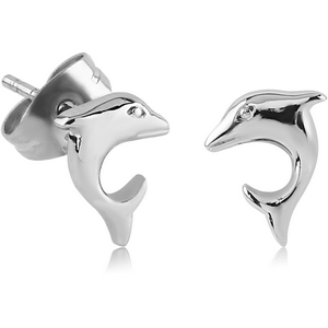 SURGICAL STEEL EAR STUDS PAIR - DOLPHIN