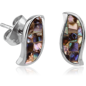 SURGICAL STEEL SYNTHETIC MOTHER OF PEARL MOSAIC EAR STUDS - EYE